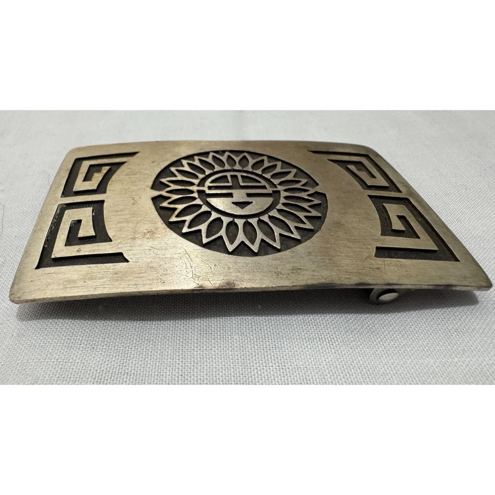 Vintage Hopi Sterling Silver Belt Buckle 44 gr Sunburst Engraved Native American